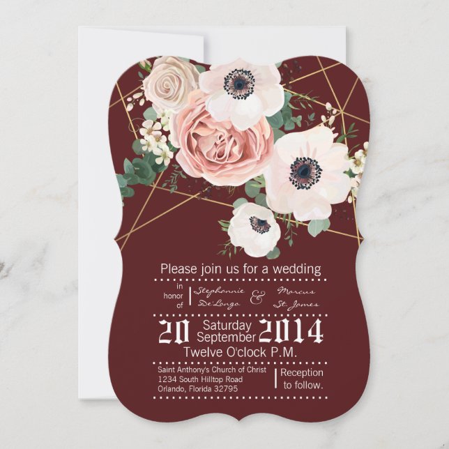 invitación geométrica de la boda del vino rosado (Anverso)