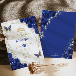 Invitación Geométrica de la Mariposa Quinceañera Royal Blue G