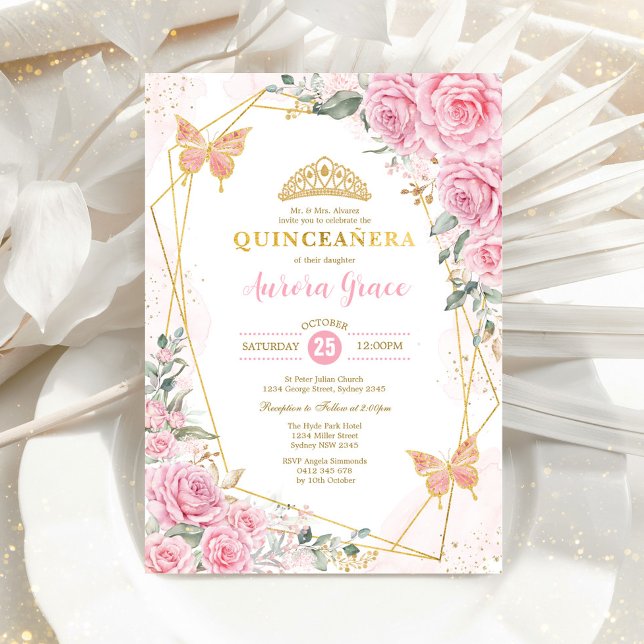 Invitación Geométrica de Oro de Quinceañera Quinceañera de co (Subido por el creador)