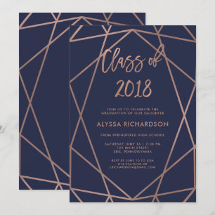 Invitación Geométrica de oro Rosa en partido de graduación az