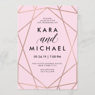 Invitación Geométrica de oro Rosa falso en Boda rosa Rubor