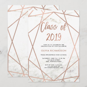 Invitación Geométrica de oro Rosa Faux   Partido de Graduació