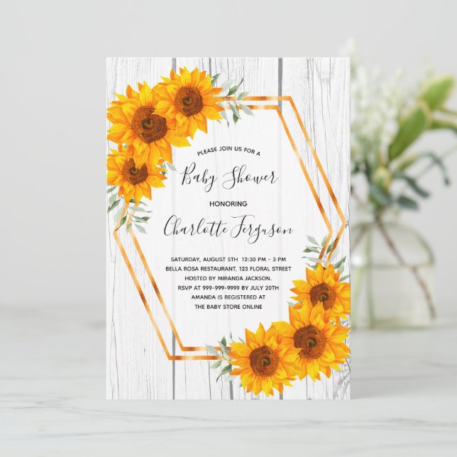 Invitación Geométrica de oro rústico de Baby Shower de giraso (Anverso de pie)