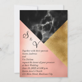 Invitación Geométrica de oro y mármol negro de color