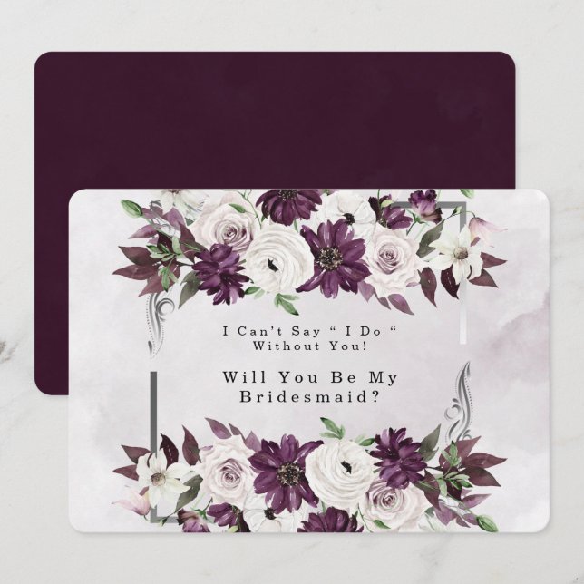 Invitación Geométrica De Plata De Pluma Serás Mi Novia (Anverso / Reverso)