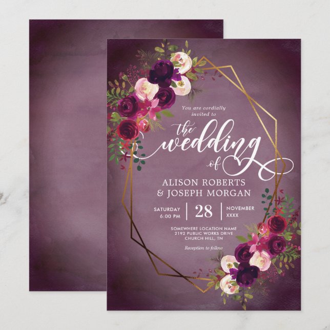Invitación geométrica del boda del bordo de Boho (Anverso / Reverso)