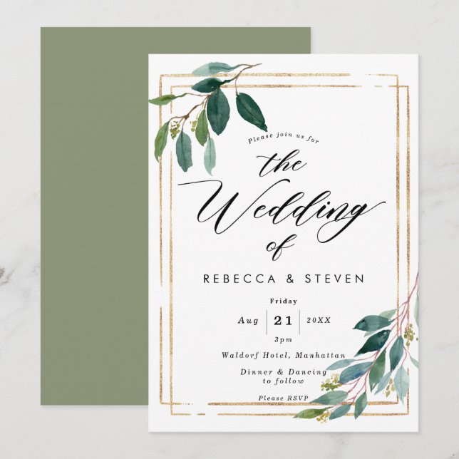 invitación geométrica del boda del verdor del (Anverso / Reverso)