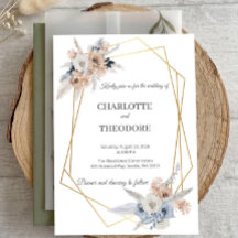 Invitación Geométrica Dorada Floral Beige Azul Pol