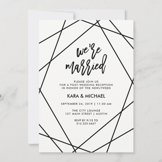 Invitación Geométrica en blanco y negro | Estamos casados (Anverso)
