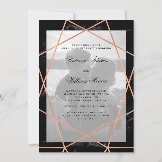 Invitación Geométrica en mármol negro| Partido de compromiso  (Anverso)