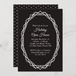 Invitación Geométrica Festividad Sparkle Open House Black