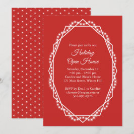 Invitación Geométrica Festividad Sparkle Open House Red
