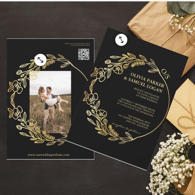 Invitación Geométrica floral, código QR, Boda fotográfico mon (Subido por el creador)
