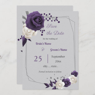 Invitación geométrica floral de color morado polvoriento blan