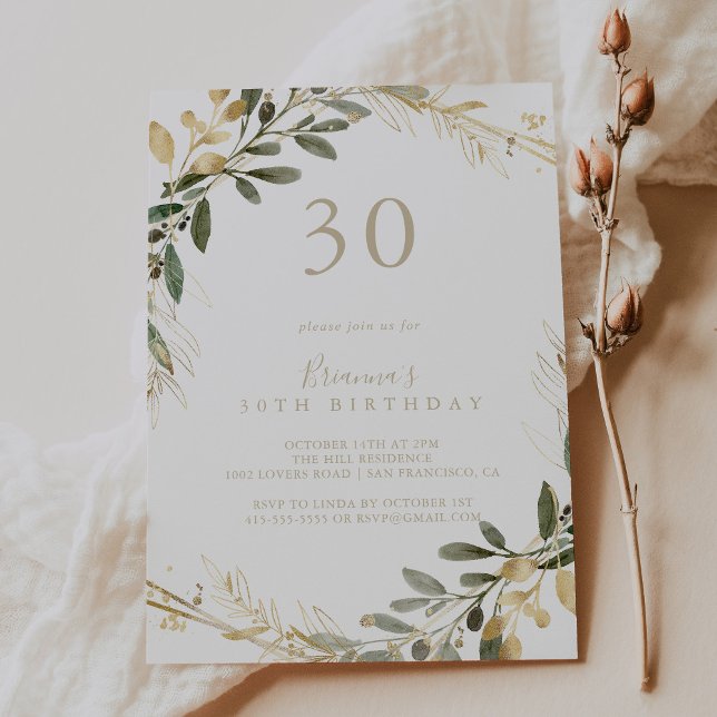 Invitación Geométrica Gold Greenery Fall 30th Birthday Fiesta (Subido por el creador)