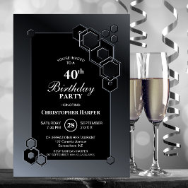 Invitación Geométrica gris negro 40 Fiesta de cumpleaños