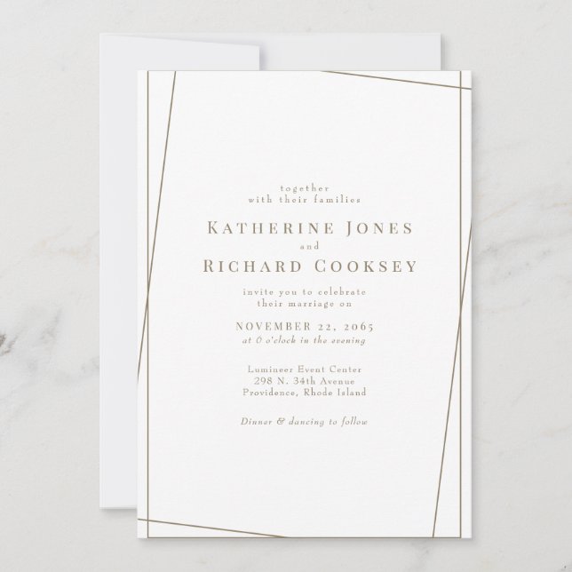 Invitación Geométrica moderna en blanco y oro sin padres Boda (Anverso)