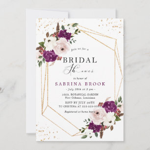 Invitación Geométrica Púrpura Rubor Pink Floral Bridal Shower