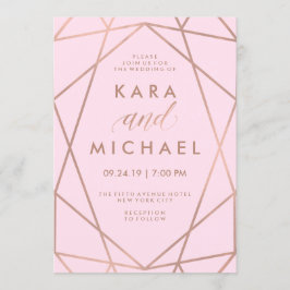 Invitación Geométrica rosa Rubor| Faux Rosa Gold Boda