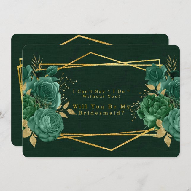 Invitación Geométrica verde y oro serás mi dama de honor (Anverso / Reverso)