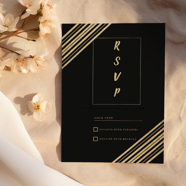 Invitación Geometrical black gold typography RSVP (Geometrical black gold typography RSVP)