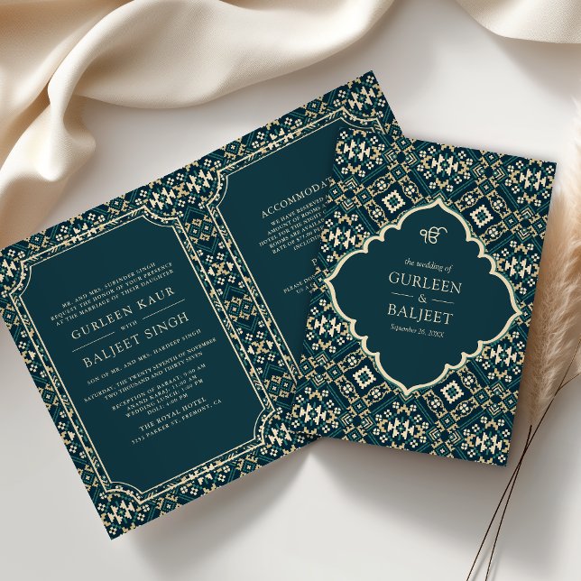 Invitación Geométrico beige oscuro Verde azulado en un Boda s (Subido por el creador)