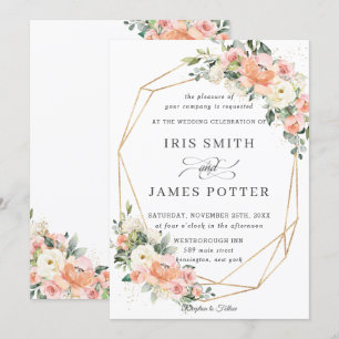 Invitación Geométrico Boda floral marfil rosa Rubor rosa