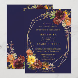 Invitación Geométrico Boda floral ruso Naranja de borgoña