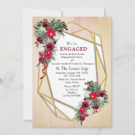 Invitación Geométrico - Bouquets de Borgoña Purpurina de oro