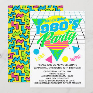 Invitación Geométrico colorido de los años 80, cuarto Fiesta 