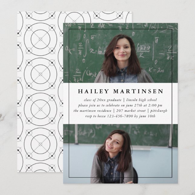Invitación Geométrico con el Partido de Graduación de Fotogra (Anverso / Reverso)