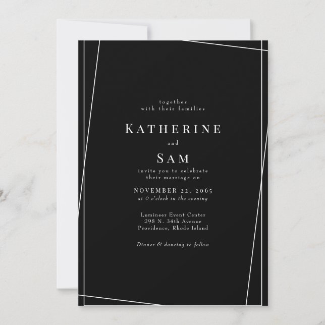 Invitación Geométrico contemporáneo B/W sin padres Boda II (Anverso)