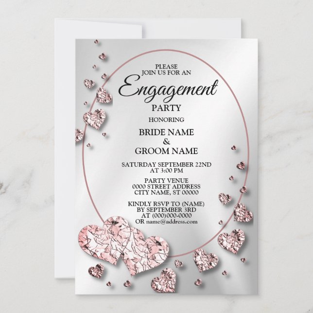 Invitación Geométrico de corazones brillantes rosados de la p (Anverso)