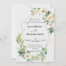 Invitación Geométrico de oro | Boda de follaje floral blanco