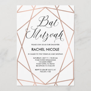 Invitación Geométrico de oro Rosa blanco y falso Bat Mitzva