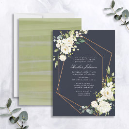Invitación Geométrico del cobre floral azul funerario blanco