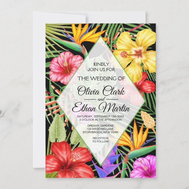 Invitación Geométrico del Jardín Floral Tropical (Anverso)