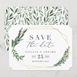 Invitación geométrico dorado acuarela verdor