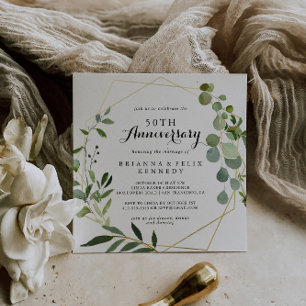 Invitación Geométrico Dorado Tropical 50 Aniversario de Boda