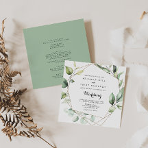 Geométrico Elegante Oro Verde Frente y Boda Atrás