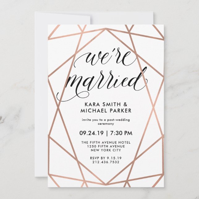 Invitación Geométrico estamos casados | Fiesta posterior a la (Anverso)