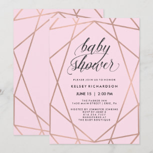 Invitación Geométrico falso Rosa Gold en Rubor Pink Baby Show