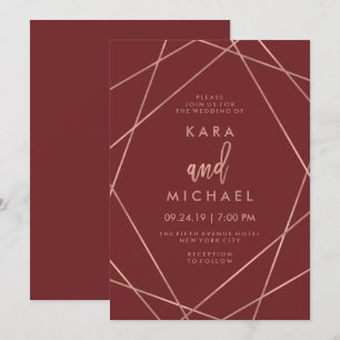 Invitación Geométrico Faux Rosa Gold  Boda de Borgoña