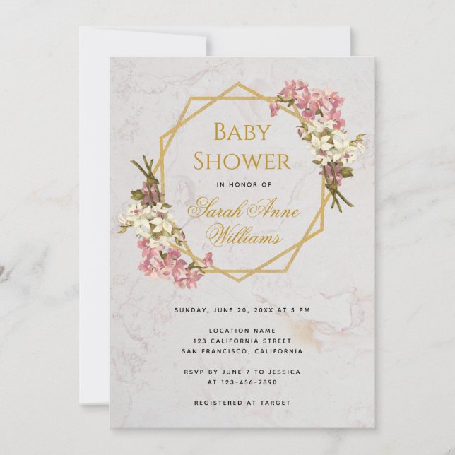 Invitación Geométrico floral de orquídeas rosadas Baby Shower (Anverso)