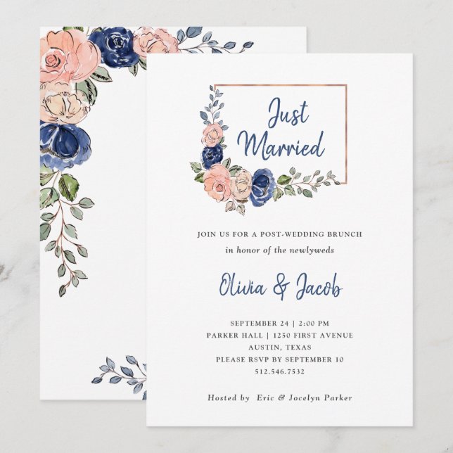 Invitación Geométrico floral de Rubor y Marina | Acabo De Cas (Anverso / Reverso)