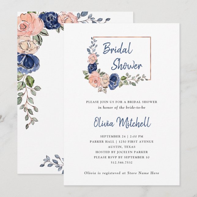 Invitación Geométrico floral de Rubor y Marina | Bridal Showe (Anverso / Reverso)