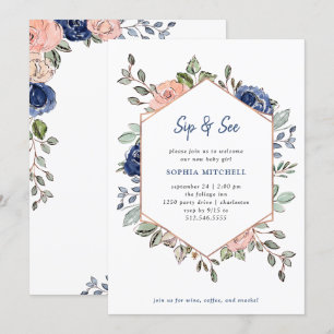 Invitación Geométrico floral de Rubor y Marina Sip y See