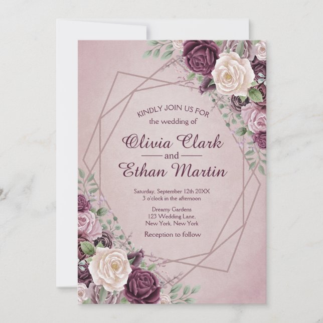 Invitación Geométrico floral Rosa seco (Anverso)