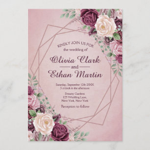 Invitación Geométrico floral Rosa seco