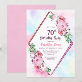 Invitación Geométrico floral rosado 70 cumpleaños